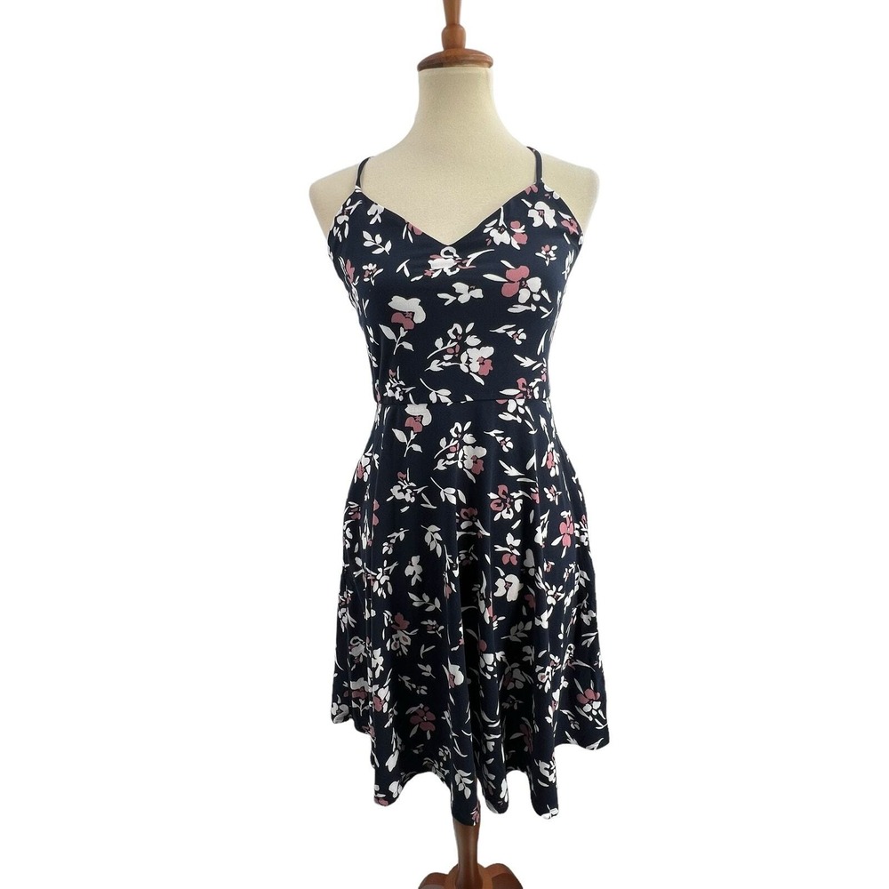 Nine Britton Navy Floral Knit Dress Summer Garden Party‎ Size Medium Petite New